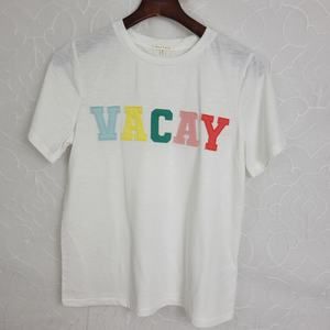 Bae Vely Womens Tops Size Medium White Statement Crew Neck Short Sleeve Shirt